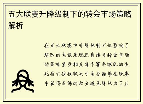 五大联赛升降级制下的转会市场策略解析 五大联赛升降级制下的转会市场策略解析